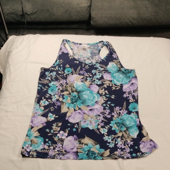 Sew In Love Tops - Sew In Love Womens Floral Sleeveless Top - Blue and Purple Size Medium